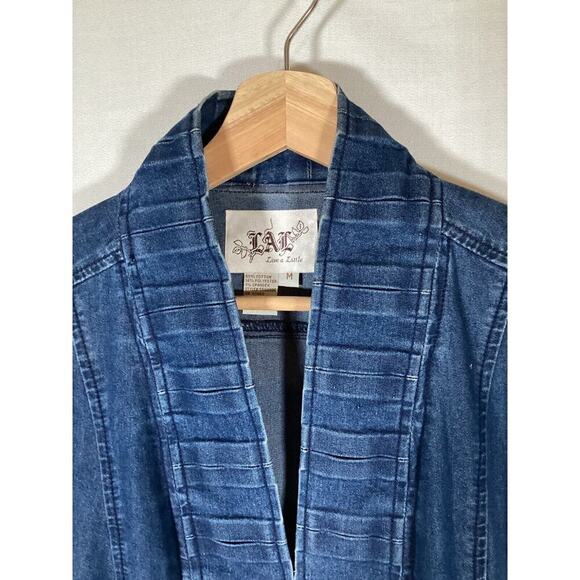 LIVE A LITTLE Denim Pleated Blazer Jacket Business Casual - Picture 3 of 5